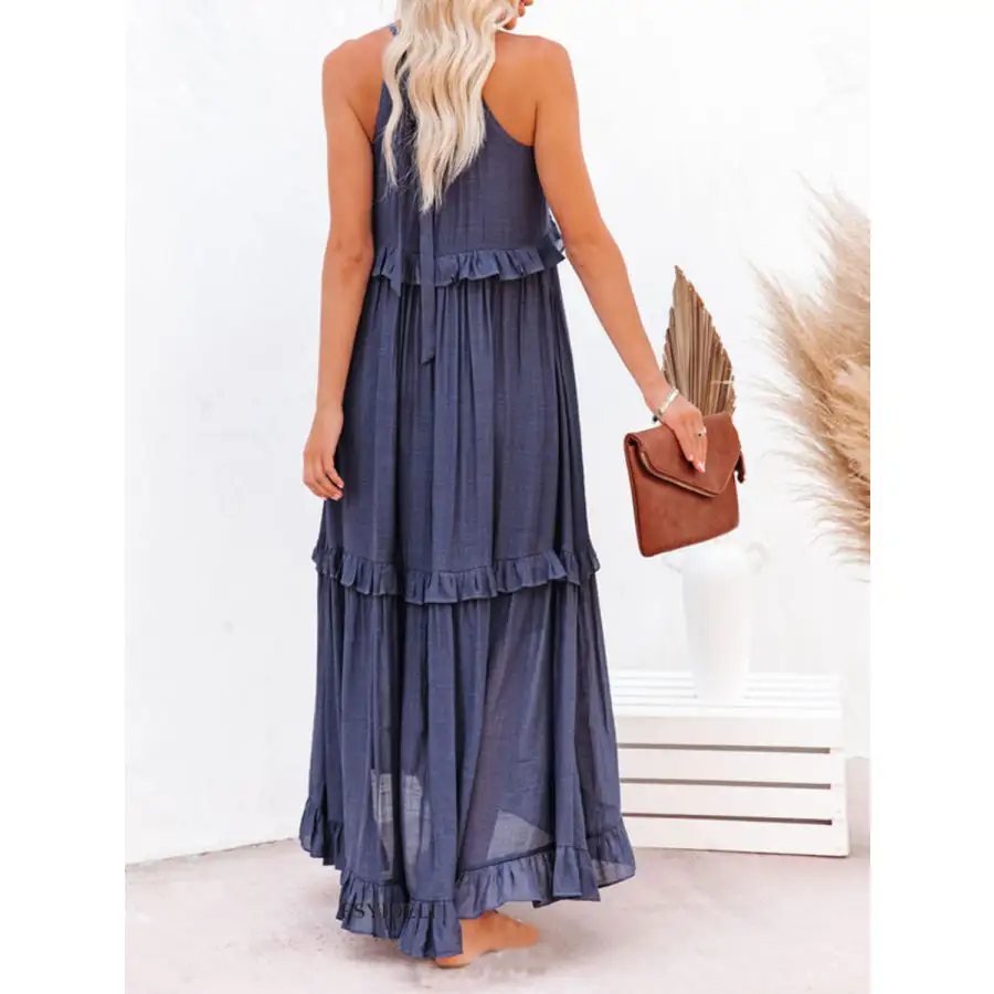 Ruffled Sleeveless Maxi Dress with Pockets