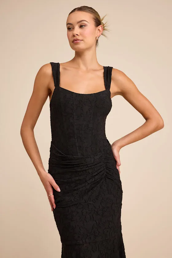 Celeste Yellow Floral Burnout Bustier Maxi Dress