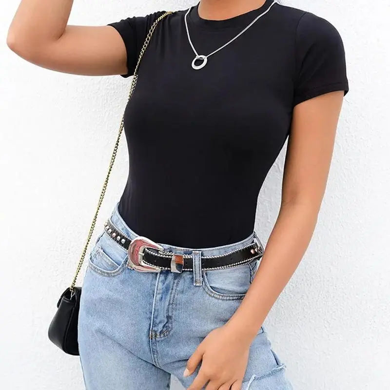 5 Pack Short Sleeve Bodysuits - Women'S Crew Neck T ShirtBodysuits For Daily Casual Wear