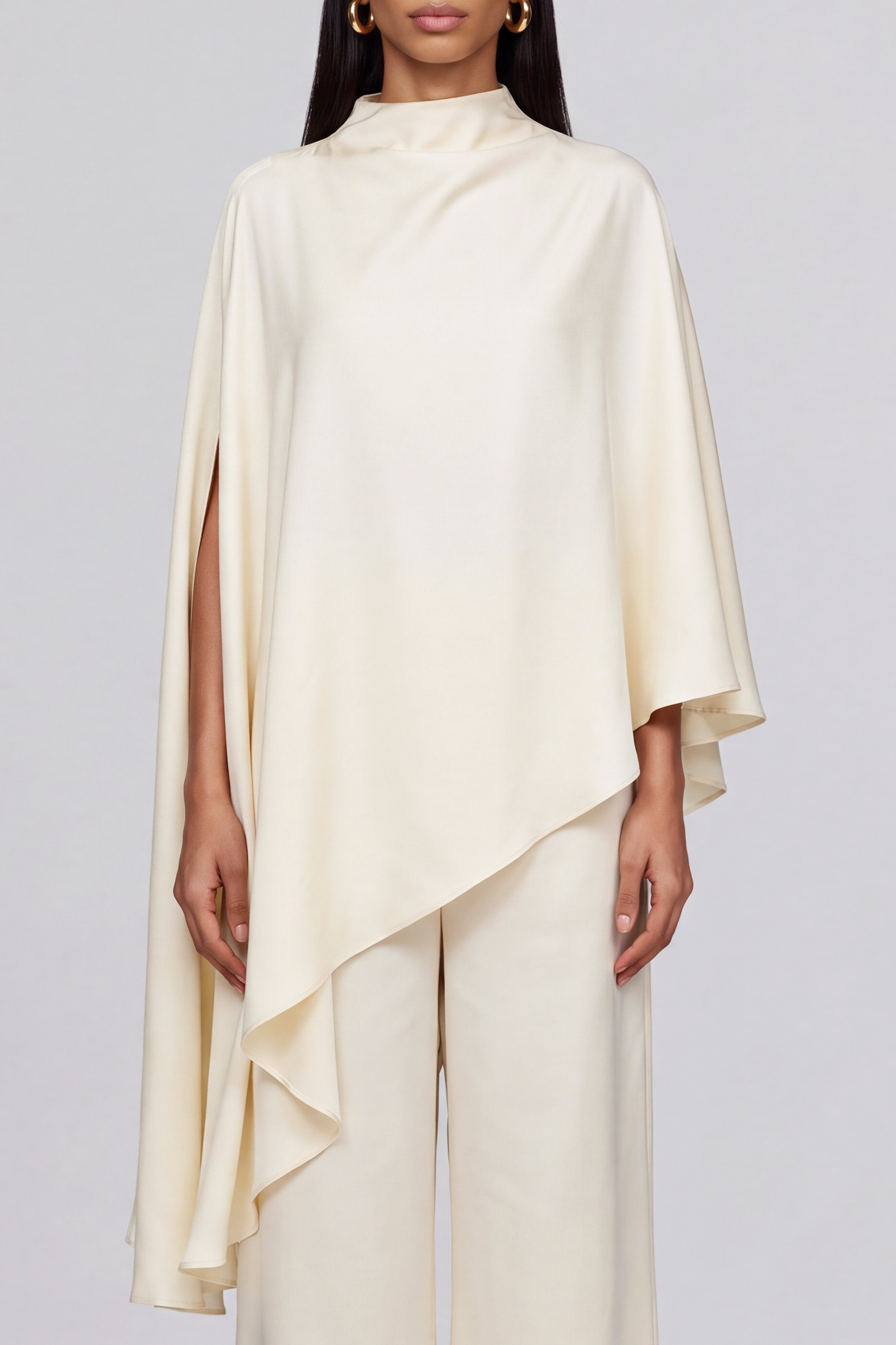 Classic High Neck Asymmetrical Matching Pants Set
