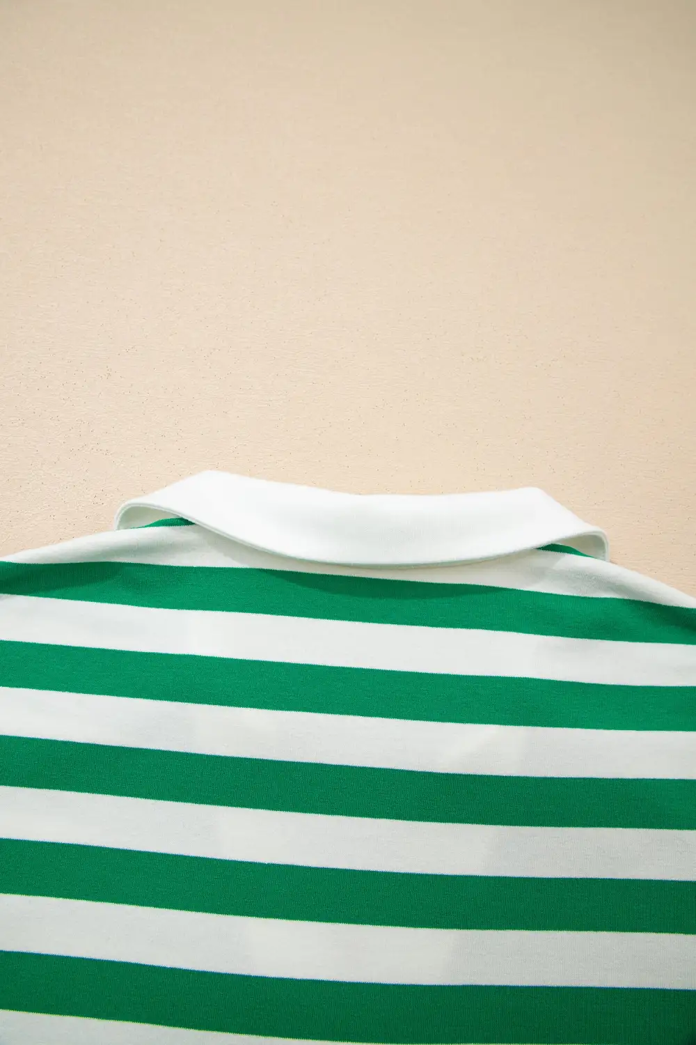 Green Stripe Collar V Neck Ruffled Short Sleeve Blouse