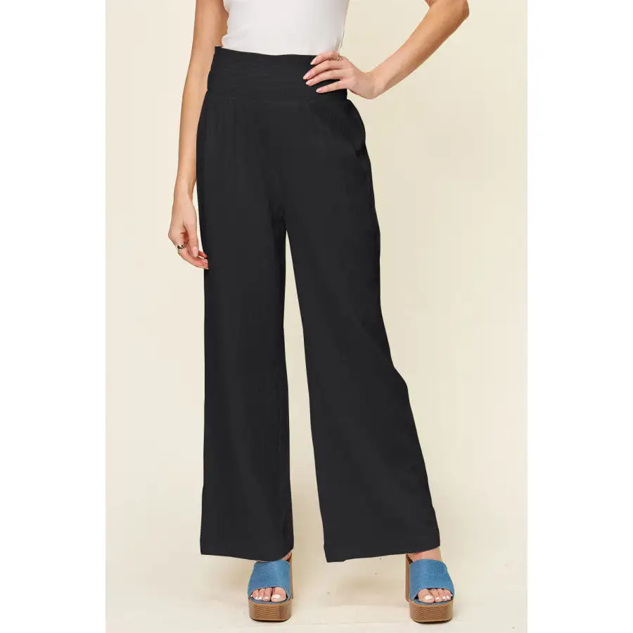 Full Size Texture Smocked Waist Wide Leg Pants
