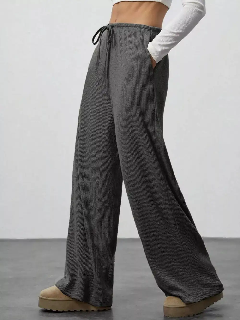 Wide Leg Relaxed Fit Drawstring Casual Pants