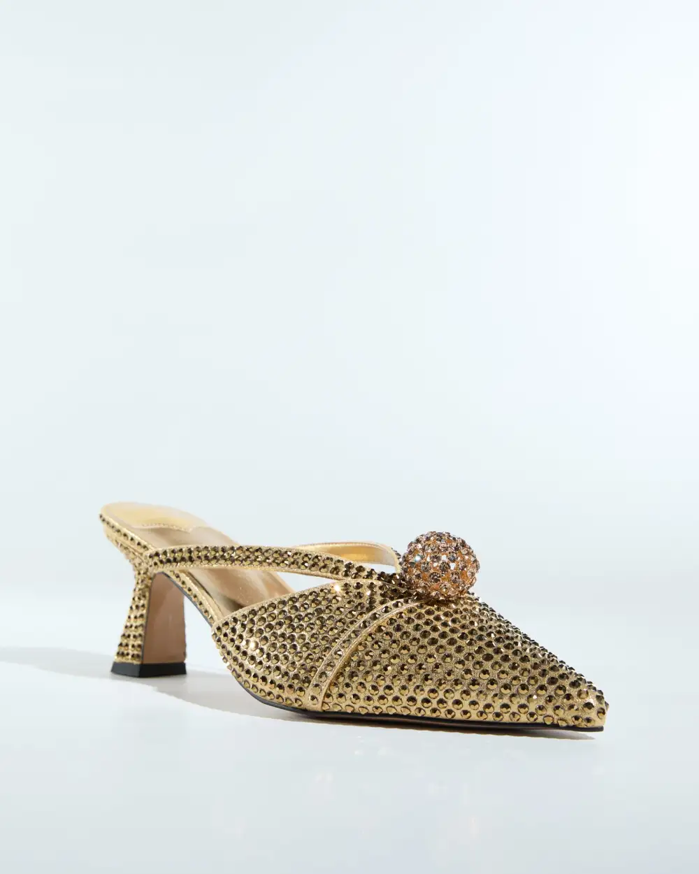 Bead Rhinestone Embellished Mules in Gold