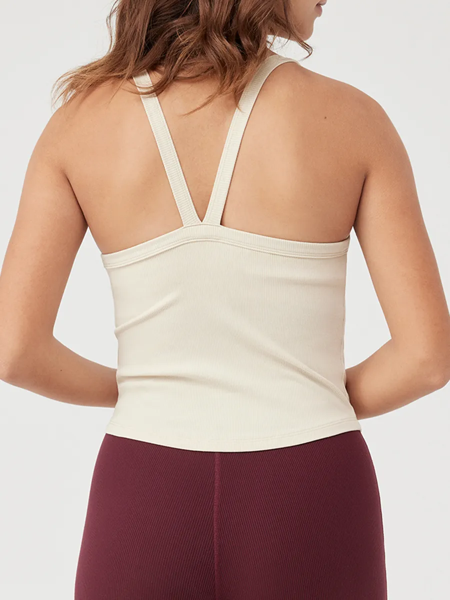Rib High Neck Cami Backless Tops