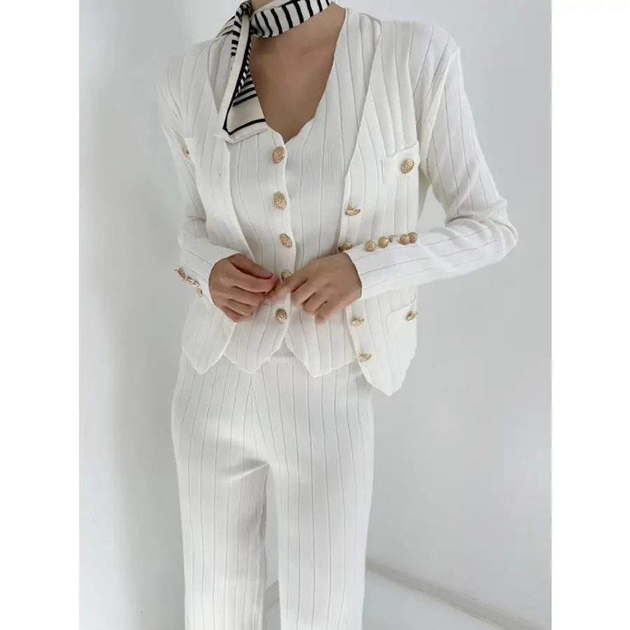 V Neck Tank, Cardigan and Pants Three Piece Sweater Set