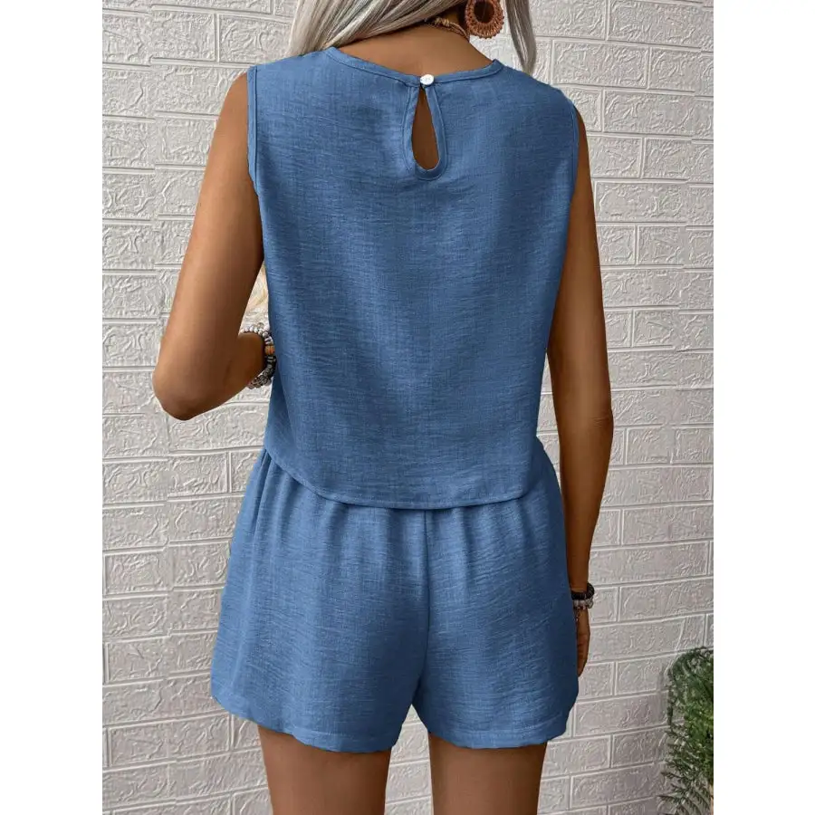 Round Neck Sleeveless Top and Shorts Set