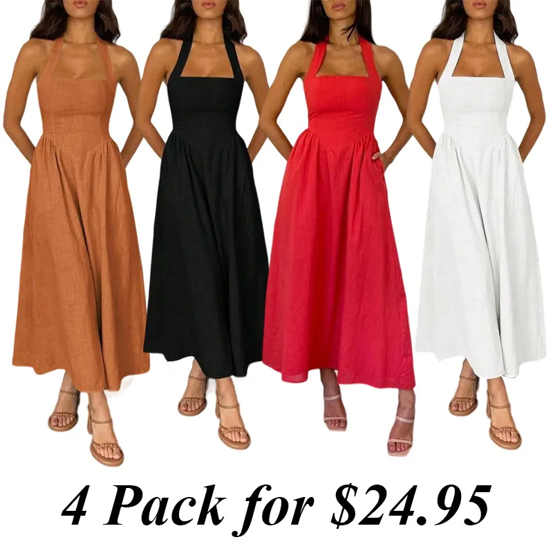 4PACK-Solid Color Sleeveless Dress