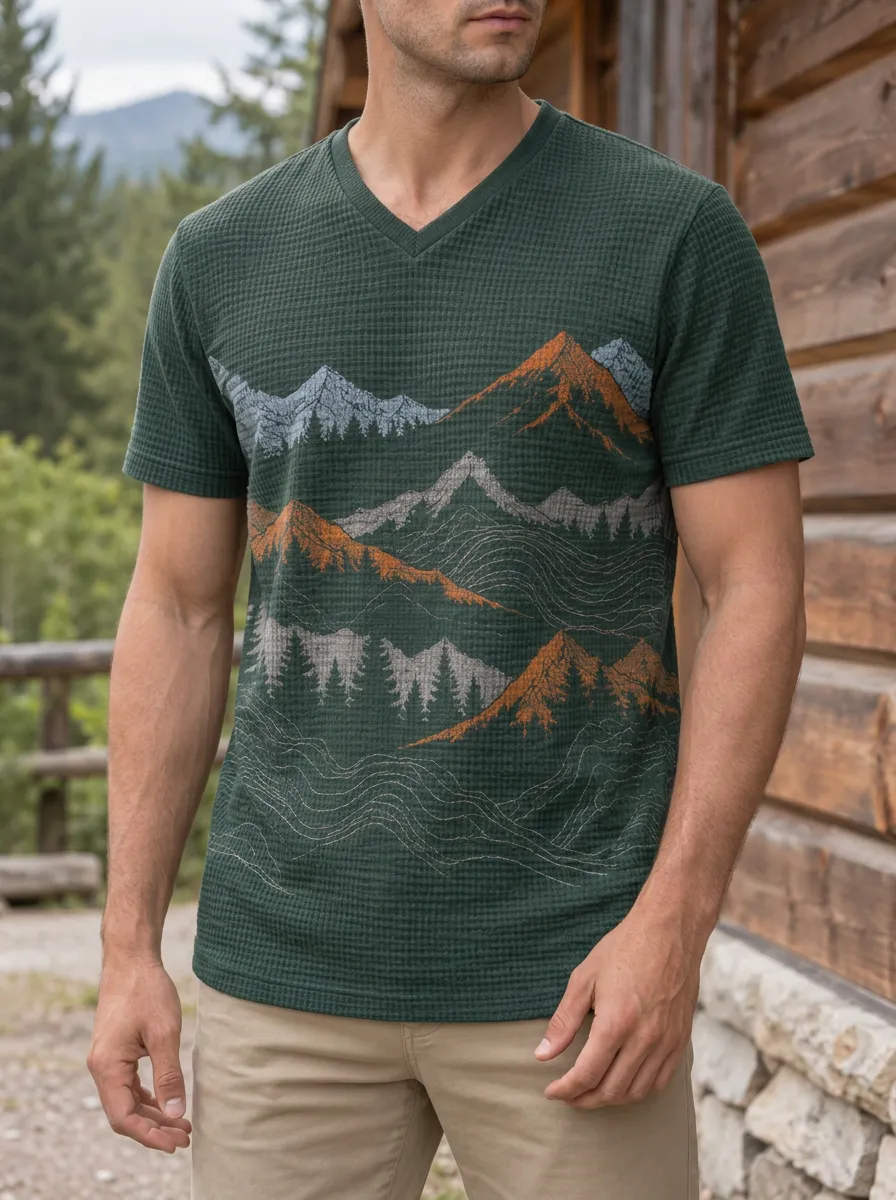 Men's Scenic Outdoor Nature Lover Mountain Forest V-Neck T-Shirt