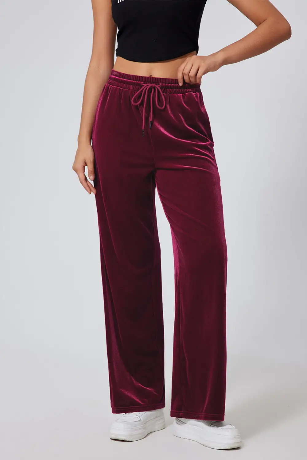 Drawstring Rise Wide Leg Pants