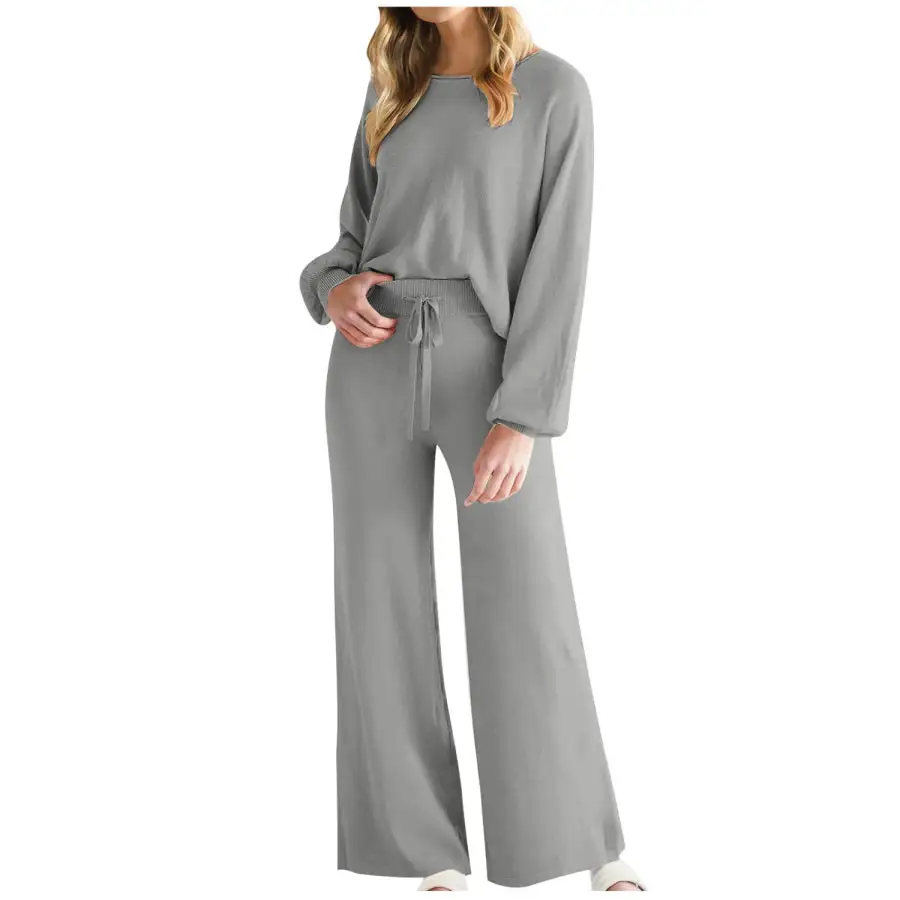 Casual Round Neck Long Sleeve Top and Pants Set