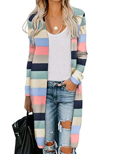 Womens2022FashionCasualOpenFrontPrintedCardigansSweatersThinCoatsJacketsOuterwear