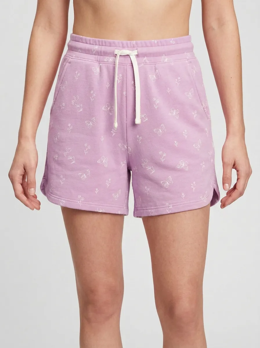 Women's Floral Butterfly Drawstring Elastic-Waist Printed Sweat Shorts