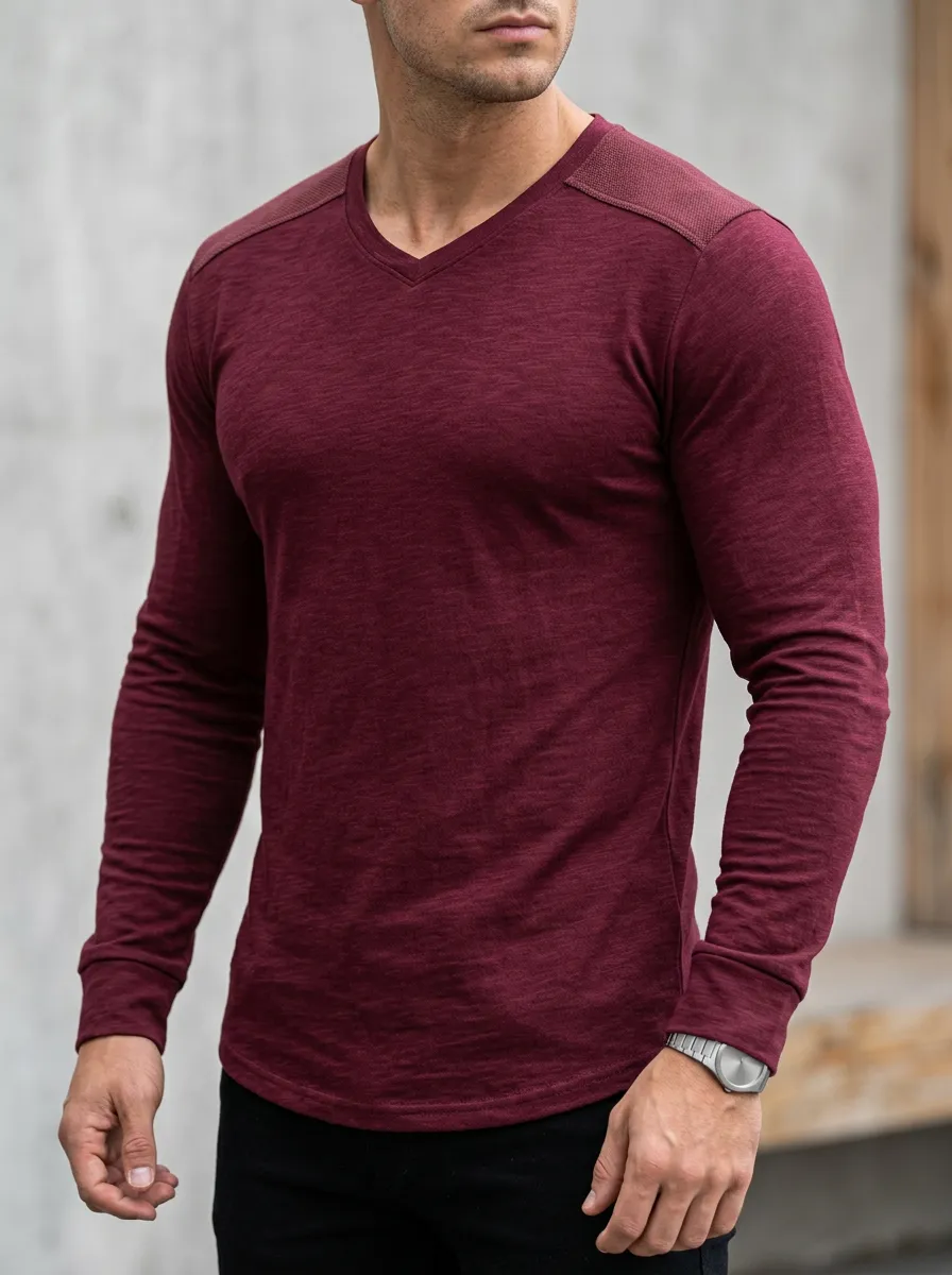 Minimal Ribbed Textured Curved Hem Modern Look Men's Slim Fit Short Sleeve T-Shirt