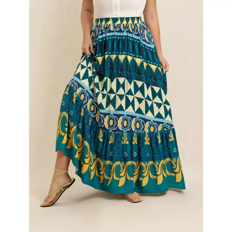 Plus Size Printed Maxi Skirt