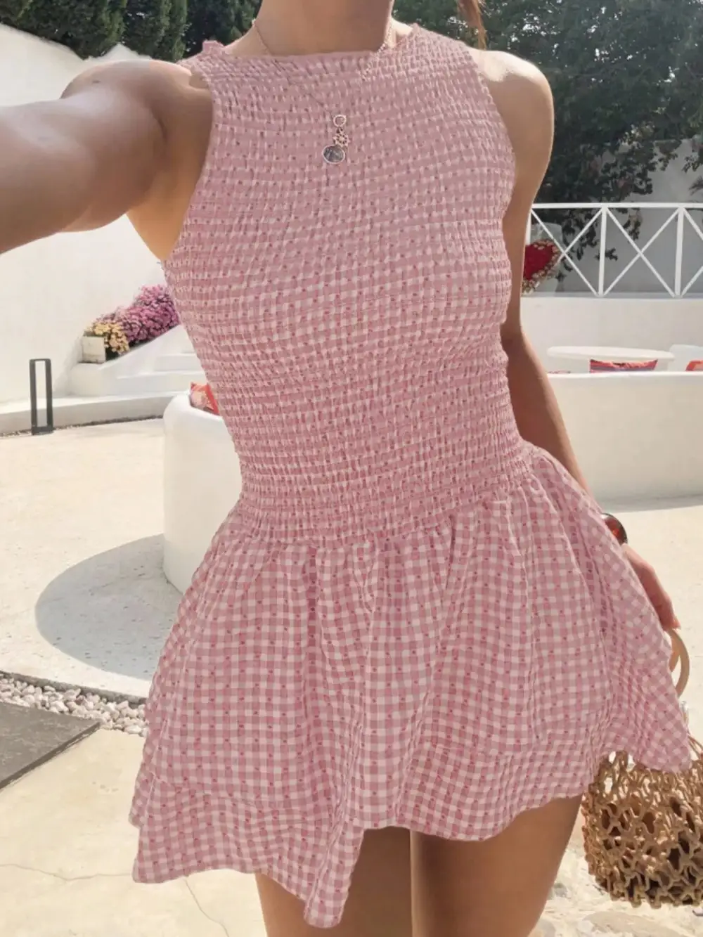 Plaid Smocked Mini Dress