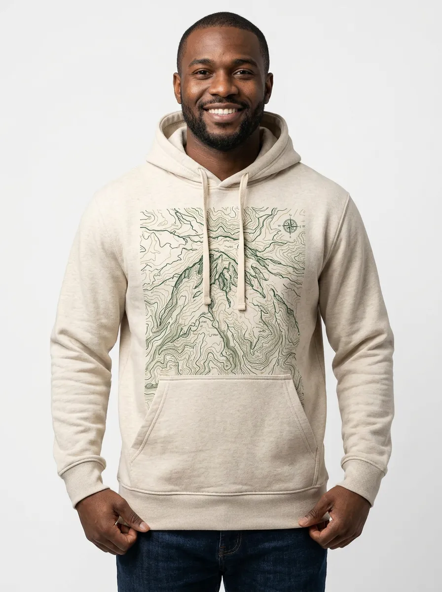 Men's Summit Hiking Outdoor Explorer Topographic Graphic Hoodie