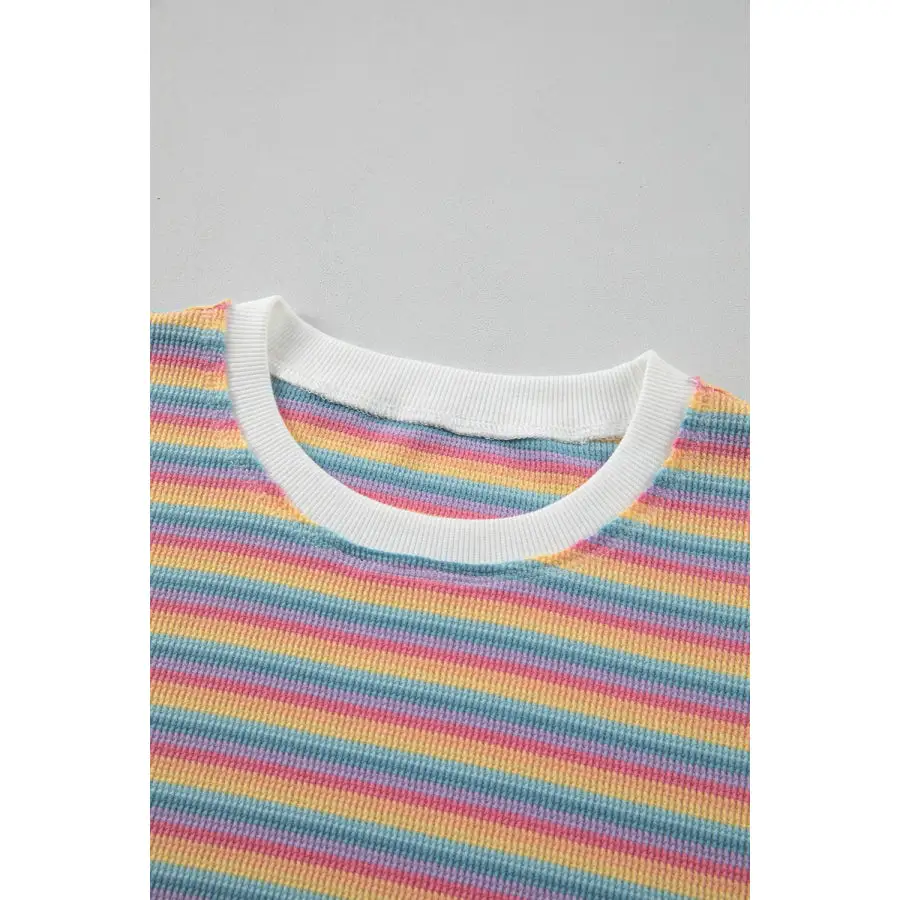 Soft Striped Round Neck Top and Shorts Set