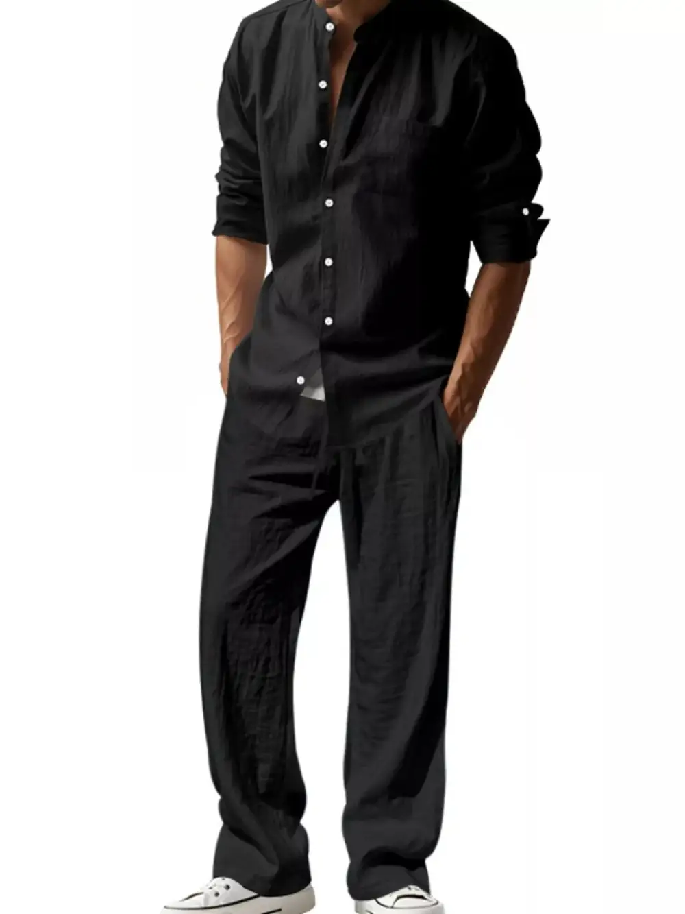 Button Up Long Sleeve Shirt and Pants Two Piece Set