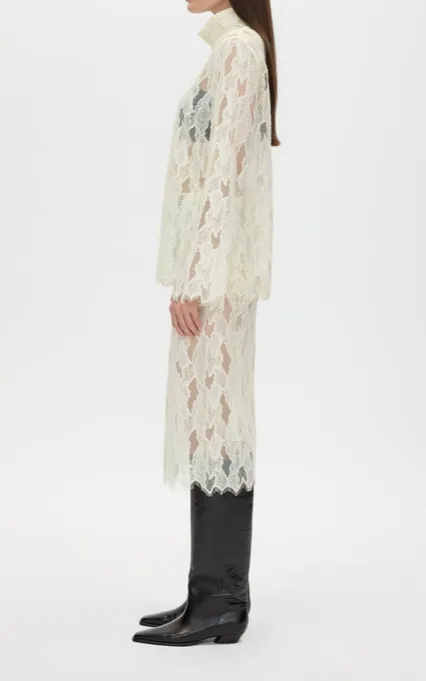 Cream Lace Trim Midi Skirt