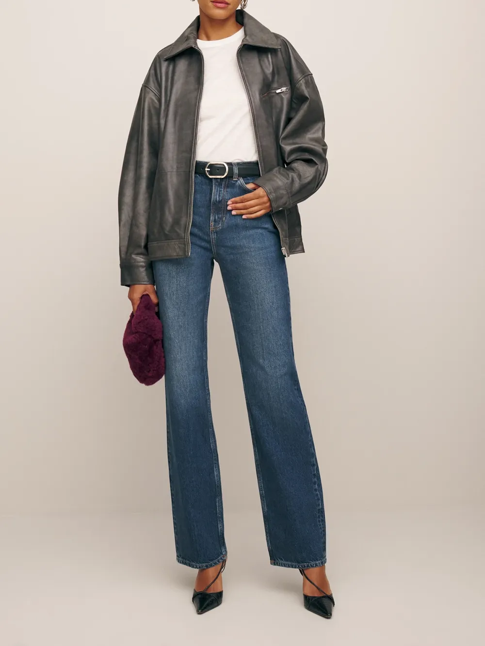 High Rise Button Fly Straight Jeans