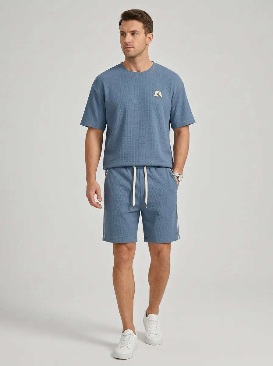 Everyday Waffle Texture Silhouette Men's T-Shirt And Shorts Set