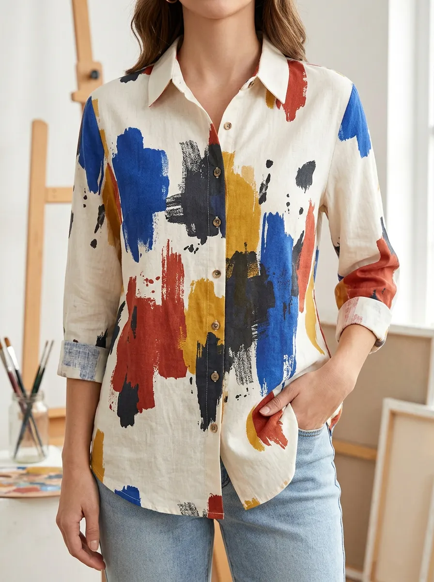 Women's Fluid Artistic Abstract Brushstroke Shirt