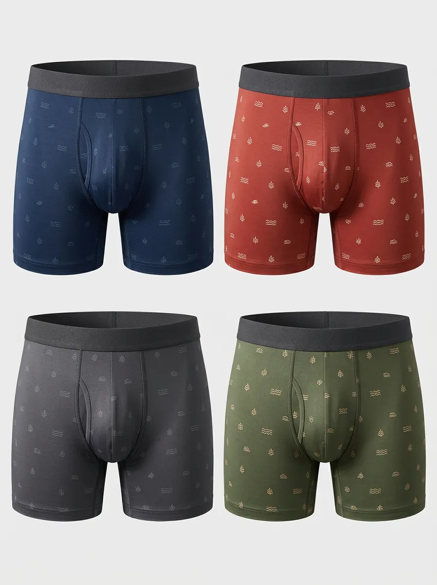 Men's Navy Wave Boxer Briefs 4-Pack