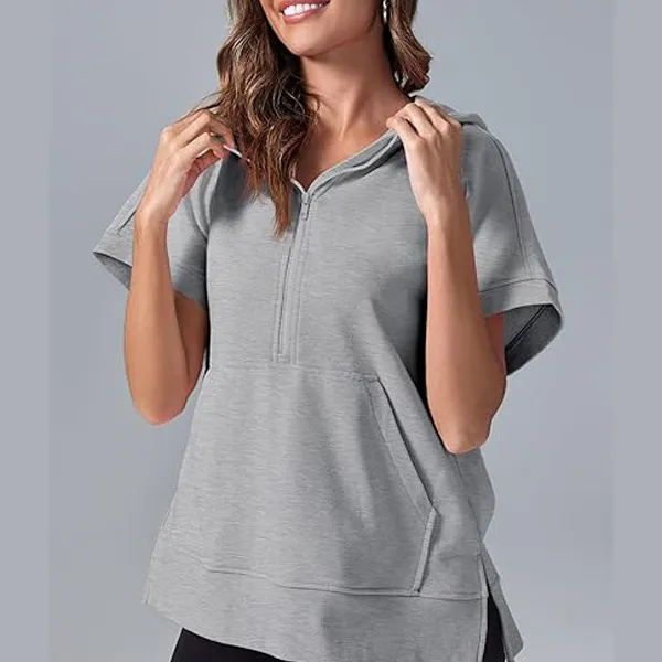Women's Knit Half-Zip Hooded Tunic Top