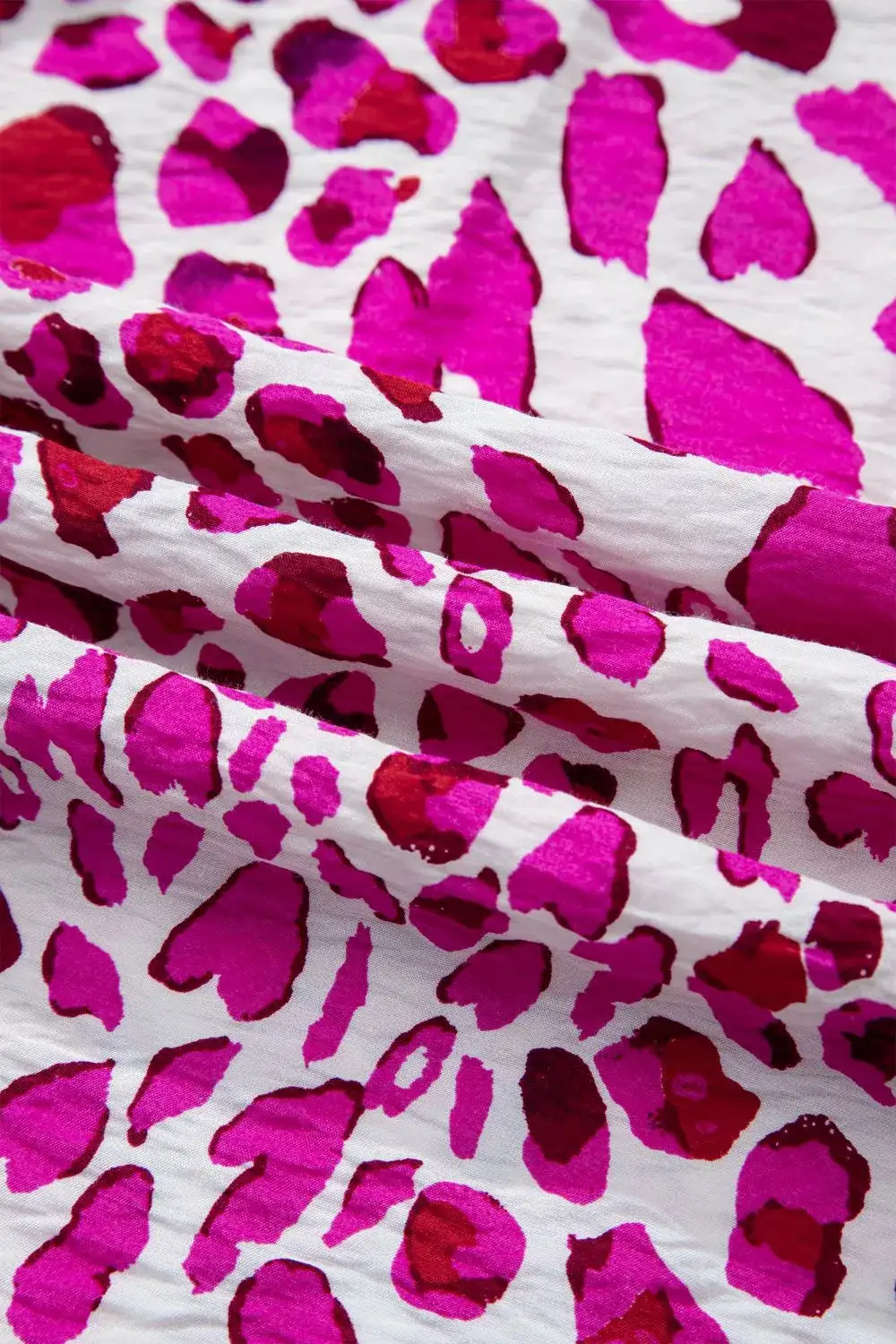 Leopard Print V Neck Puffy Half Sleeve