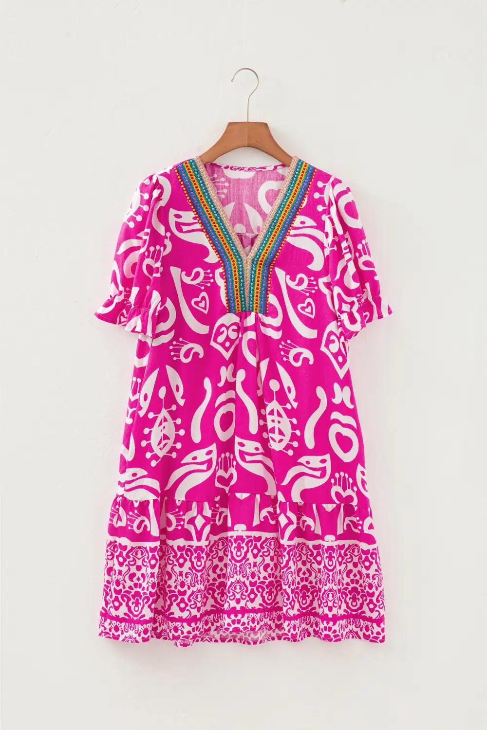 Wearable Cut Printed V Neck Short Sleeve Dress