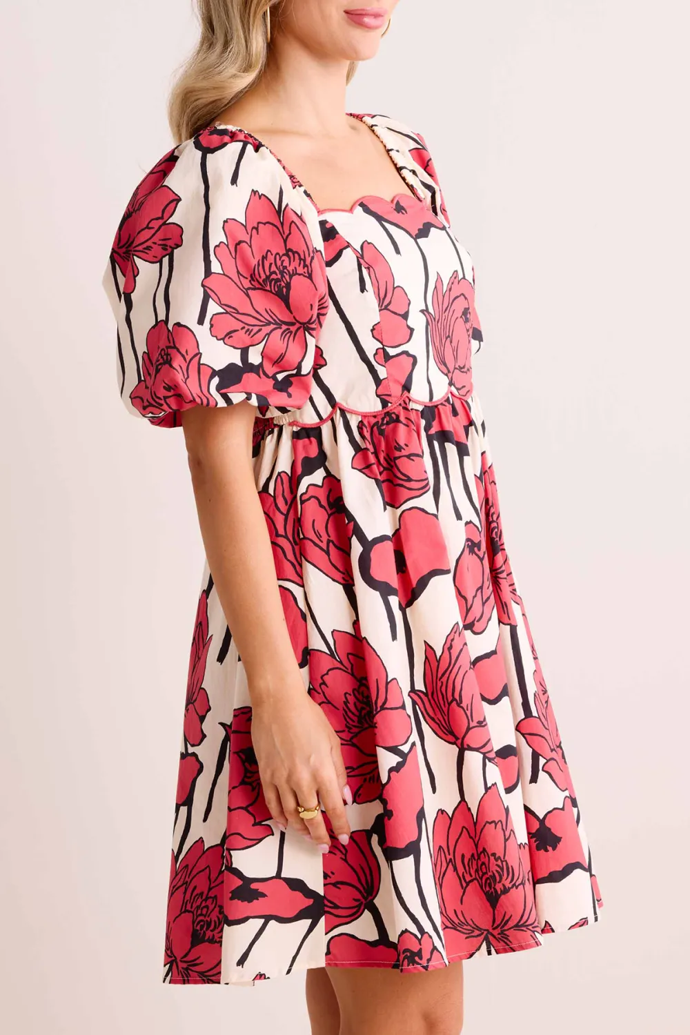 Floral Print Square Neck Puff Sleeve Dress
