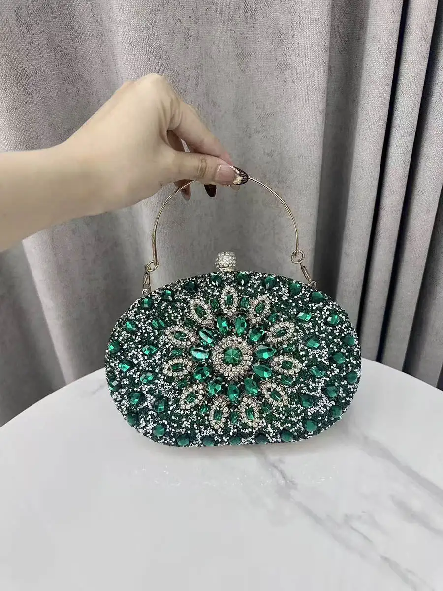 Geometric Rhinestone Shimmer Clutch Bag