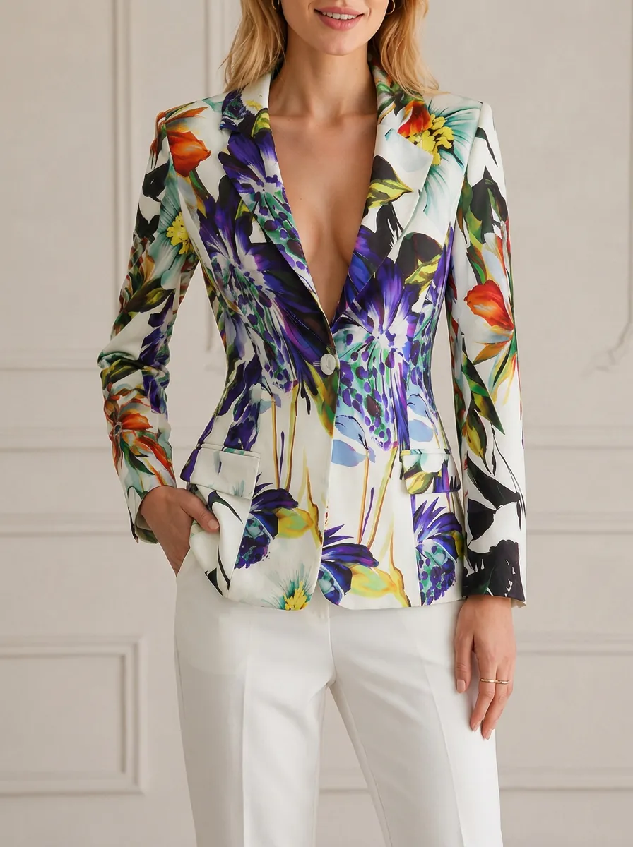 Women's Floral Art Abstract Botanical Printed Blazer