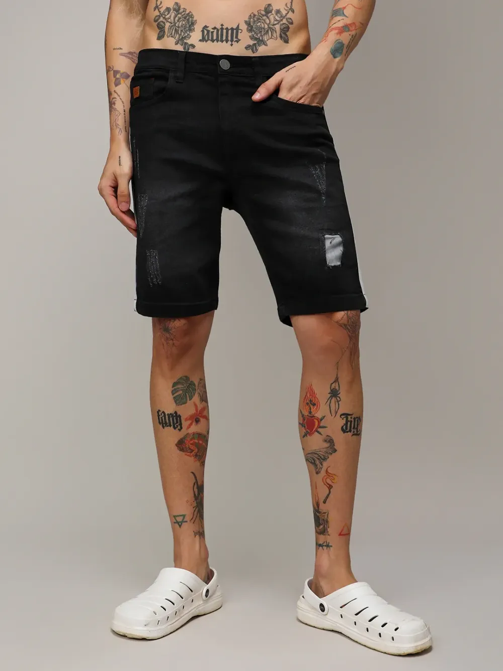 Black Casual Style Denim Shorts