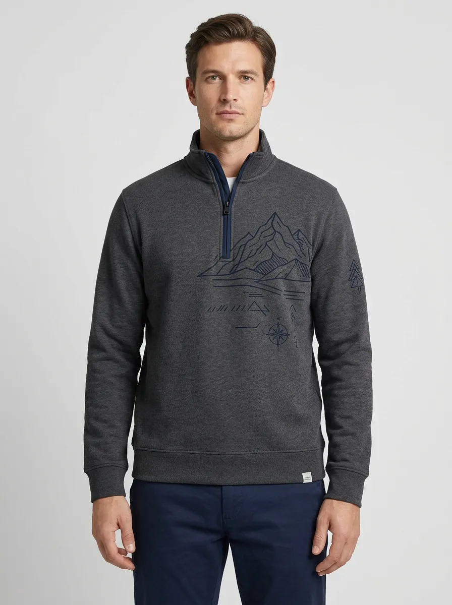 Men's Trail Outdoor Mountain Compass Graphic Quarter-Zip-Neck Sweatshirt