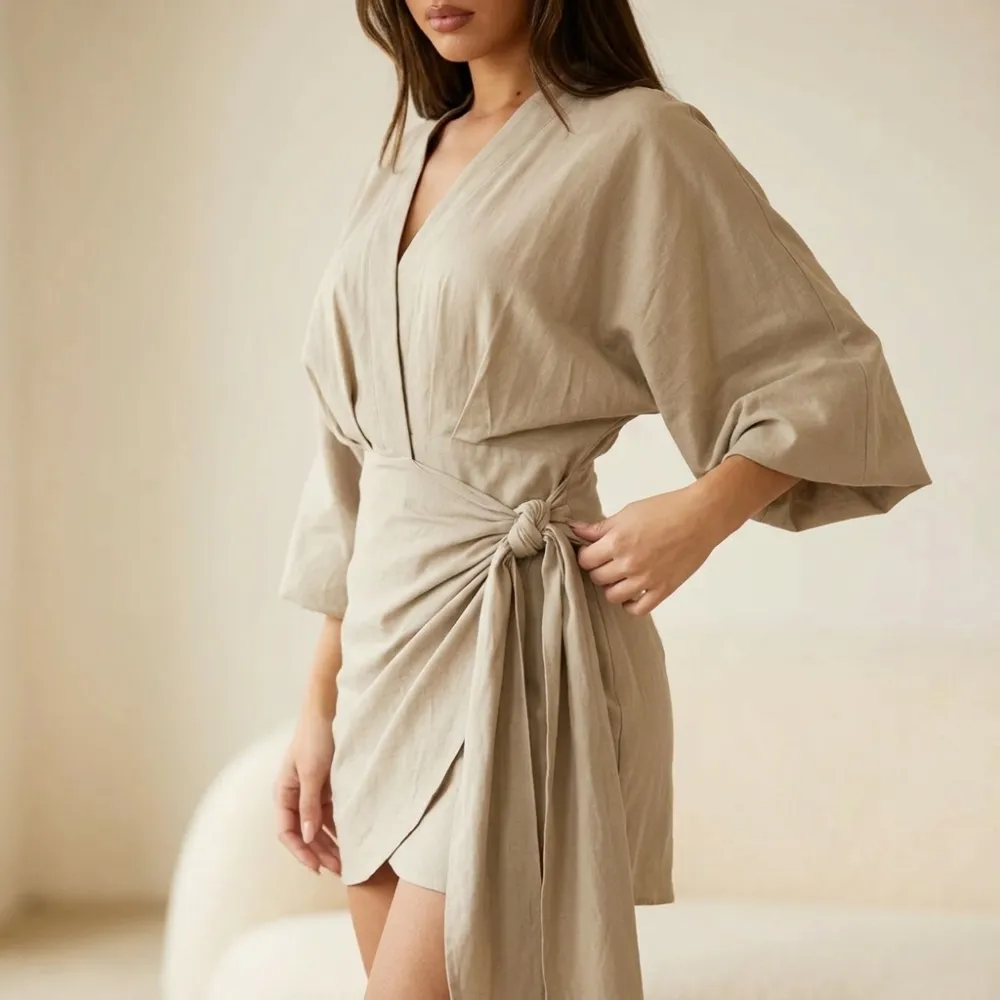 Wrap Style Kimono Sleeve Midi Dress