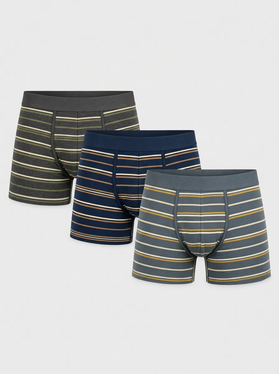 Men's Multicolor Striped Horizontal Stripe Trunk Briefs 3-Pack