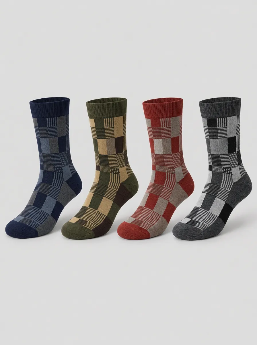 Men's Multicolor Plaid Pattern Crew Socks 4-Pack
