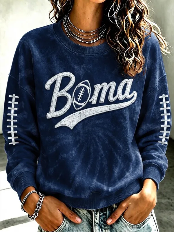 Women'S Retro Football Round Neck Sports Shirt