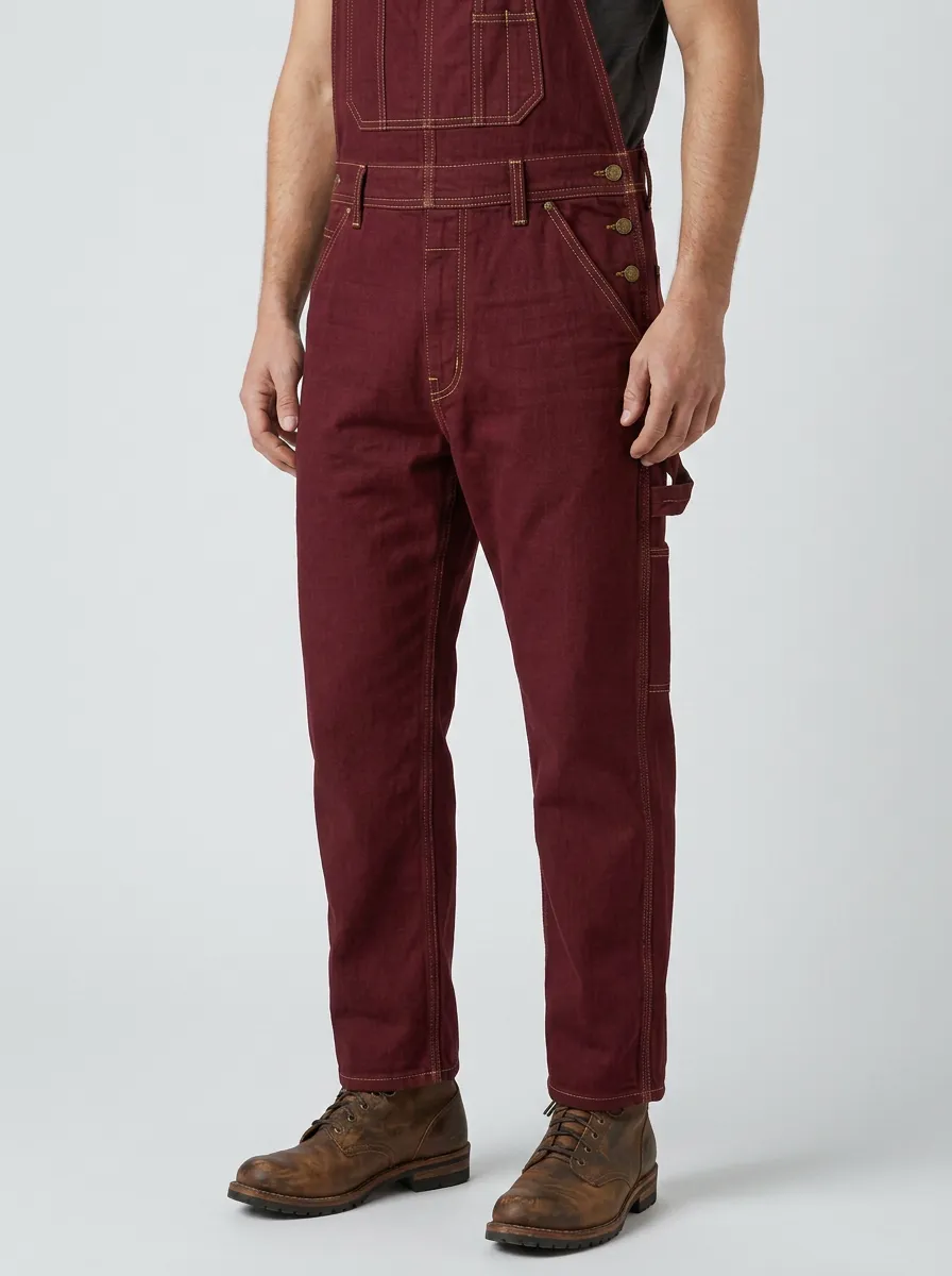 Men's Vintage Denim Leather Strap Workwear Bib Overalls