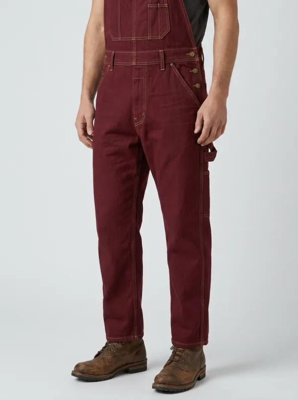 Men's Vintage Denim Leather Strap Workwear Bib Overalls