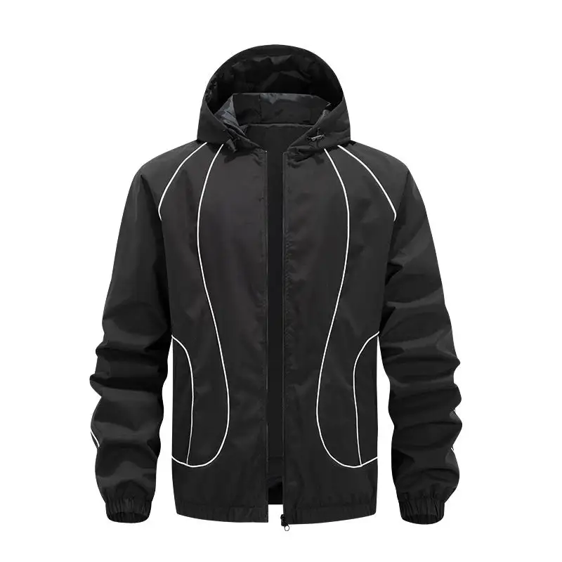 Contrast Piping Hooded Windbreaker