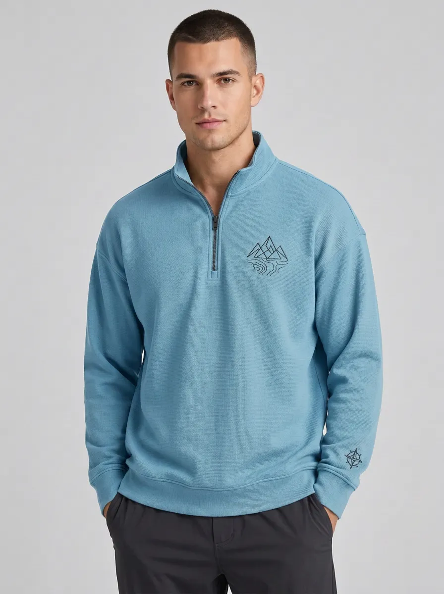 Men's Outdoor Hiking Mountain Printed Quarter Zip Sweatshirt