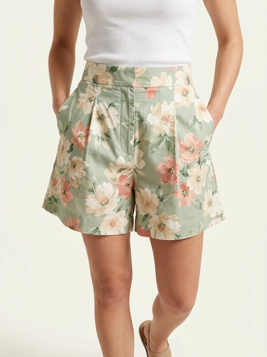 Women's Floral Textile Inspired Printed Shorts