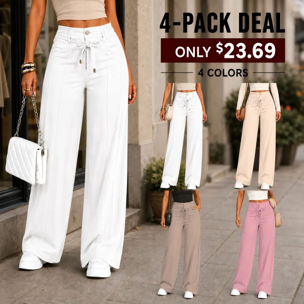 Women’s High Waisted Wide Leg Pants With Drawstring Waist Soft Lightweight Casual Trousers For Everyday Wear