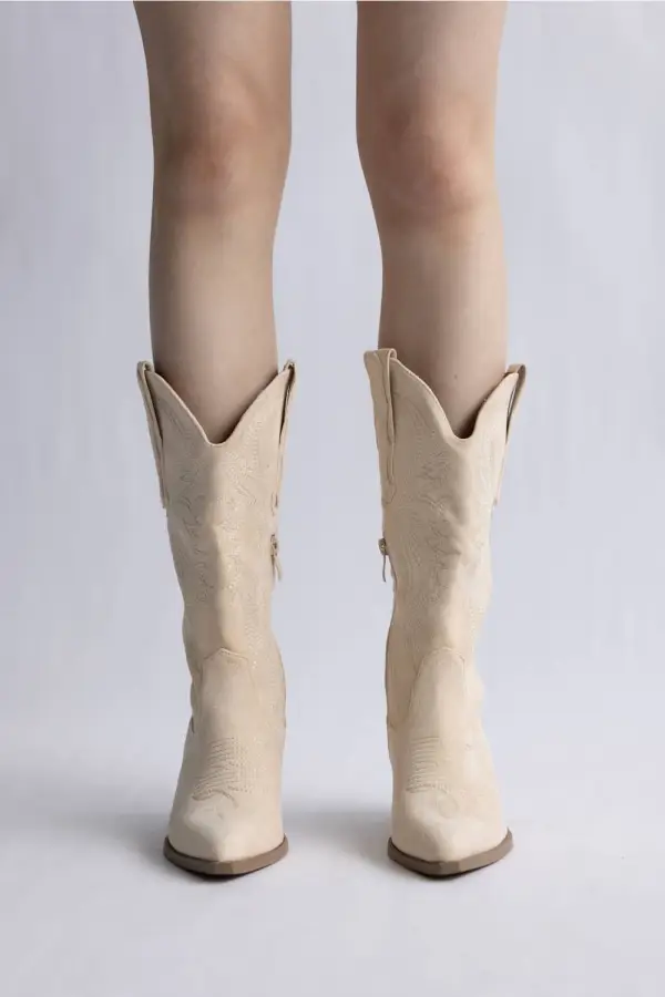 Suede Pointed Toe Mid Calf Western Boots