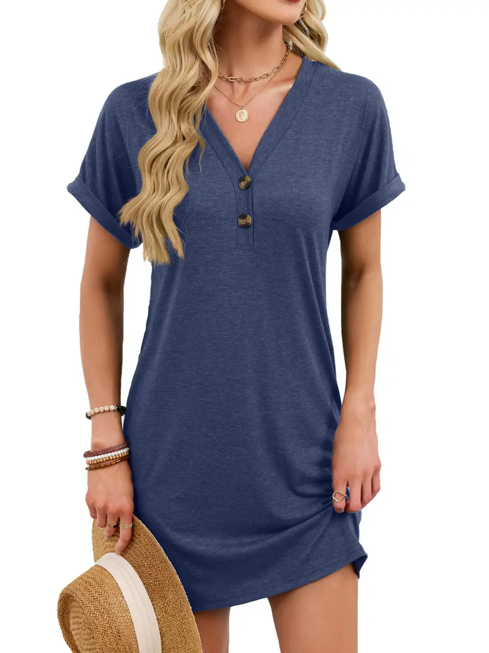 V Neck Short Sleeve Shirt Dress