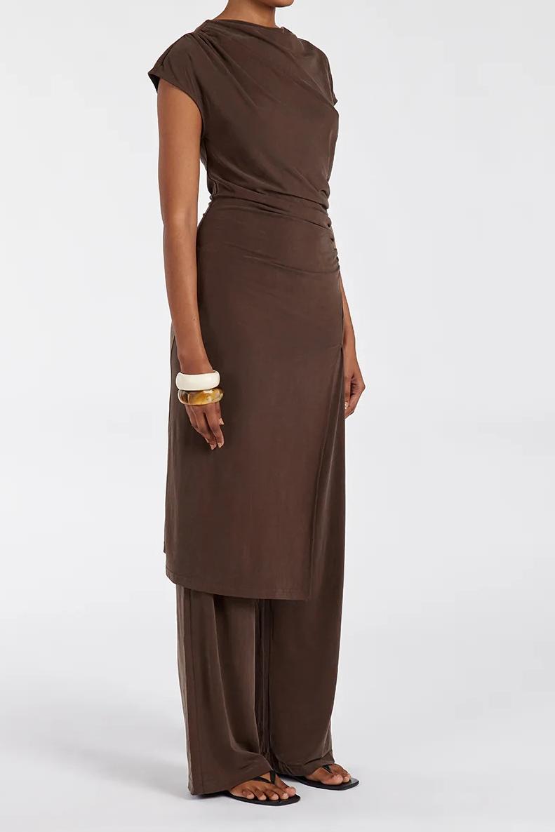 BITTER CHOC DRAPED TUNIC TOP