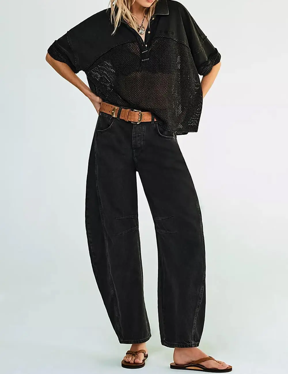 Mid Rise Wide Leg Jeans Barrel Denim Pants